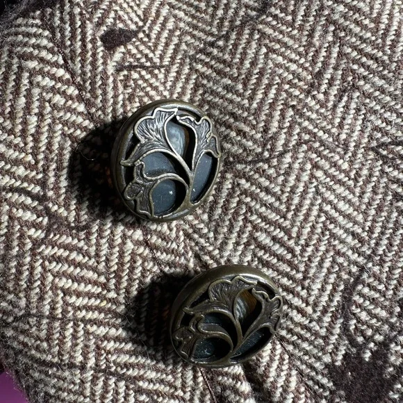 Coldwater Creek Blazer Jacket Petite 12 P12 Taupe Herringbone Floral Print Lined - Picture 8 of 9